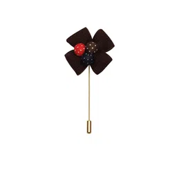 PELUCHE Unisex Coffee Brown & Gold Floral Lapel Pin image 2