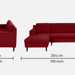 casacraft from pepperfry Amanda Fabric RHS Sectional Sofa (3 + Lounger) In Garnet Red Colour image 2