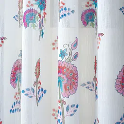 HOMADORN White & Pink Floral Eyelet Sheer Linen Window Curtains image 5