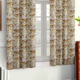 Aura Beige & Grey 2 Pieces Floral Window Curtain image 2