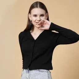 rigo Casual Regular Sleeves Solid Women Black Top-picture-11