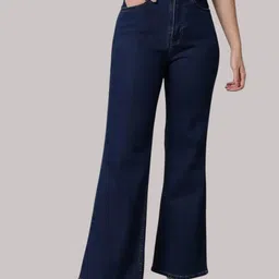 Women Flared High Rise Dark Blue Jeans-image-27