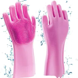 sh enterprises Silicon Hand Gloves For Kitchen Washing Utensils Dishes With Brush Cleaning Scrubber, Wet and Dry Glove Set-picture-28