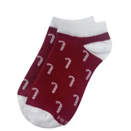 Mint & Oak Women Maroon & White Patterned Ankle Length Socks image 3