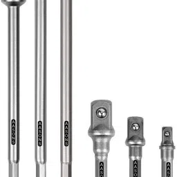 aasons Impact Socket Adapter Set 6 Pcs For Tight Spaces Power Bit Holder 1/4” 3/8” 1/2” 50-150mm Extension Rod Nut Setter Attachment Single Sided Socket Wrench image 1