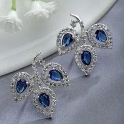 ZENEME Rhodium-Plated American Diamond Leaf Shaped Studs Earrings image 2