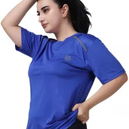 nd Women Solid Round Neck Polyester Blue T-Shirt image 4
