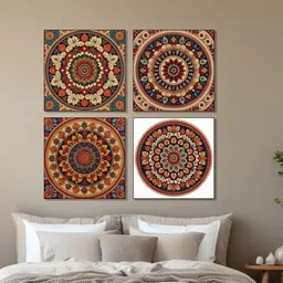 nestroots Floral Circle Canvas Collection Printed Set of 4 Wall Painting Black Frame image 1