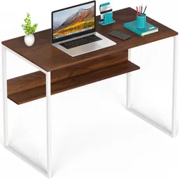 bluewud Corbyn Solo Laptop Table for Home or Office, WFH Desk with Storage Shelve Engineered Wood Study Table image 2