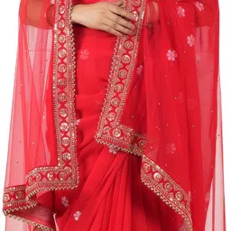 a r silk dupatta hub Net Embroidered Red Women Dupatta-picture-22