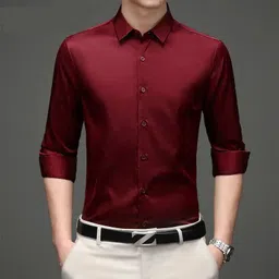 solstice Men Regular Fit Solid Cut Away Collar Party Shirt image 3