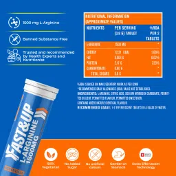 Fast & Up L-Arginine 1500mg Supplement -Nitric Oxide Booster- Helps To Boost Stamina- Orange (20 Tablets) image 3