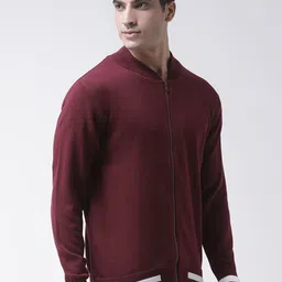 Club York Men Maroon & White Front-Open Acrylic Sweater image 3