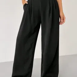broadstar Women Loose Fit Black Polyester Trousers image 1