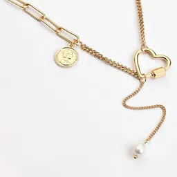 FIMBUL Gold-Plated Heart Shaped Pearl Pendant Chain image 3