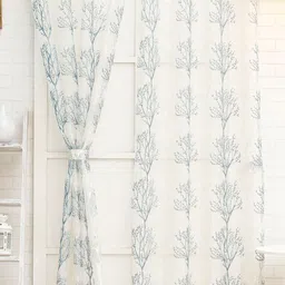 Ariana Blue Embroidered Tree Sheer Eyelet Door Curtain image 3