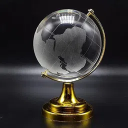 Rotating World Globe Crystal With Golden Stand for Office/Study Table Good Luck Decorative Showpiece - 8 cm-image-90