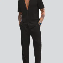 chkokko Men Shirt & Pyjama set Black Solid image 5