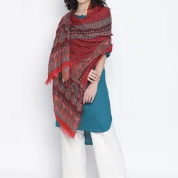 SHINGORA Women Maroon Printed Pure Wool Shawl image 3