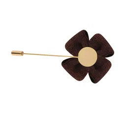PELUCHE Unisex Coffee Brown & Gold Floral Lapel Pin image 3
