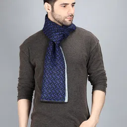 Alvaro Castagnino Men Blue & Black Geometric Printed Merino Wool Muffler image 4