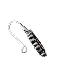 TEEJH Oxidised Silver-Plated Pink & Green Stone-Studded Parthavi Nose Pin image 2