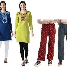 indeweaves Pack of 4 Women Self Design Wool Straight Kurta image 1