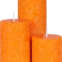 parkash candles Set of 3 Fragrance Pillar Candles Orange Marble Finish (Sandalwood Fragrance) Candle image 3