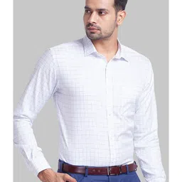 Park Avenue Men Blue Grid Tattersall Checks Opaque Checked Formal Shirt image 3