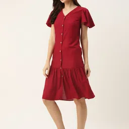 BRINNS Maroon Solid A-Line Midi Dress image 2