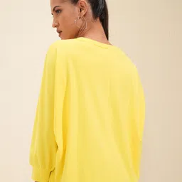 tokyo talkies Women Solid Round Neck Cotton Blend Yellow T-Shirt image 2