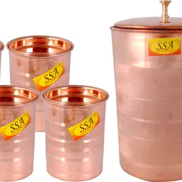 shivshakti arts Silver Touch Design Classic Pure Copper Jug / Pitcher With 4 Glasses & Brass Top Drinkware Set - ( Volume - 1.8 Liter ) - 5 Pieces Set Jug Glass Set-picture-24