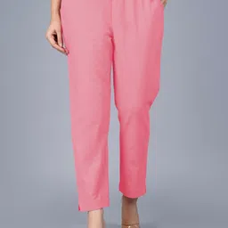 quaclo Women Regular Fit Pink Cotton Blend Trousers-picture-10