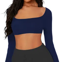 theblazzee Casual Regular Sleeves Solid Women Blue Top image 3