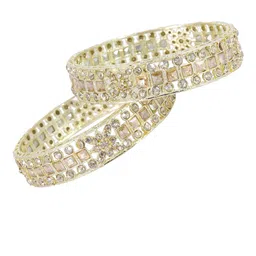 ZULKA Set of 2 Gold Plated Metal American Diamond Stone Bangles image 3