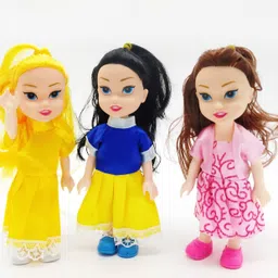 kiddily Mini Plastic Movable Joint Three Sister Dolls with Pack Of 3 Doll Multicolor-picture-34