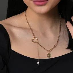 FIMBUL Gold-Plated Heart Shaped Pearl Pendant Chain image 4