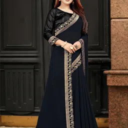 hnc retail Temple Border Bollywood Lycra Blend, Chiffon Saree image 3