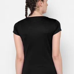 dsws Women Solid Round Neck Polyester Black T-Shirt image 2