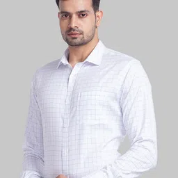 Park Avenue Men Blue Grid Tattersall Checks Opaque Checked Formal Shirt image 5