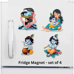 amfly Lord Krishna Fridge Magnet Set of 4 with Indian Mythological Figures Fridge Magnet, Door Magnet, Kitchen Organiser Magnet Pack of 1 image 3