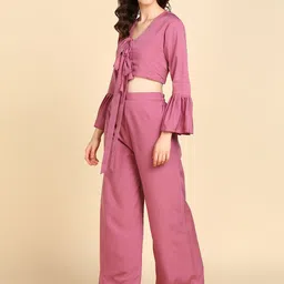 Rudraaksha Creations V-Neck Bell Sleeves Crop Top & Palazzos image 4