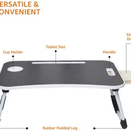 flipkart perfect homes studio Foldable Wooden Mini Laptop Table for Bed, Study Table with Drawer, Table(BLACK) Wood Portable Laptop Table image 2