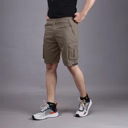vasudev Solid Men Beige Cargo Shorts image 3
