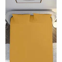 mayfair homes london Yellow Solid 210 TC Cotton Queen Sized Double Bedsheet with 2 Pillow Covers Satin Stripe 2024 Collection image 3