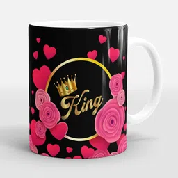 gift4you King Queen" Printed Couple Cup, Coffee/Tea Cup set Ideal for Husband & Wife,Couple,Lovers Ceramic Coffee Mug image 2