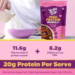 yogabars Yogabar Whey Protein Muesli Choco Almond & Cranberry 21g High Protein with Premium Whey Protein Isolate, Almonds & Probiotics -Dark Chocolate, 850g image 3
