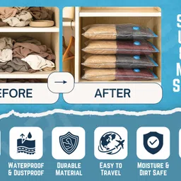 vrprime Vacuum Compression Bags with Free Pump | Save Space for Clothes, Blankets, Travel Storage Vacuum Bags image 3