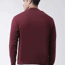 Club York Men Maroon & White Front-Open Acrylic Sweater image 5