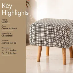 ExclusiveLane Cream-Coloured & Black Checked Cotton Cube Ottoman image 5